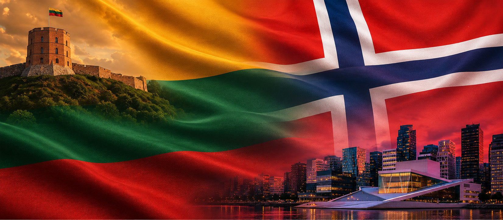 Lietuva ir Norvegija — Vilniaus Gedimino pilis ir Oslas